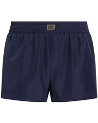 Dolce & Gabbana - Kurze Badeshorts Mit Plakette - Lyst