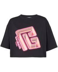 Balmain - Cropped T-shirt Met Logoprint - Lyst