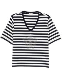 Liu Jo - Striped Embellished V-Neck T-Shirt - Lyst
