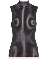 Burberry Sleeveless Rib Knit Cashmere Silk Turtleneck Jumper - Grey