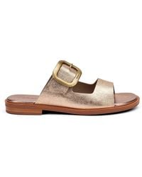 Frau - Buckled Laminated-Leather Sandals - Lyst