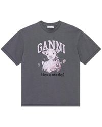 Ganni - T-shirt Met Print Van Biologische Katoenblend - Lyst