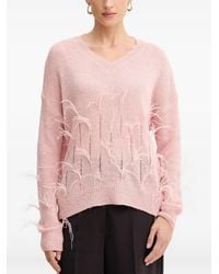 Fracomina - Feather-Embellished V-Neck Sweater - Lyst