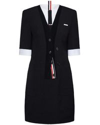 Thom Browne - Wool Seersucker Trompe L'Œil Sack Mini Dress - Lyst