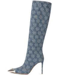Philipp Plein - Monogram-Print Pointed-Toe Demin Boots - Lyst