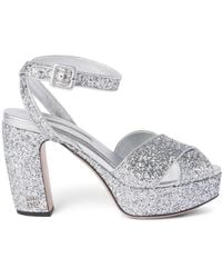 Miu Miu - Glitter-detailed Block-heel Sandals - Lyst