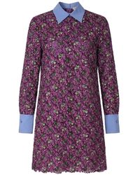 Valentino Garavani - Floral-Embroidered Contrasting-Collar Dress - Lyst
