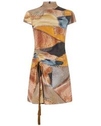 Roberto Cavalli - Abito Corto Con Stampa Patchwork - Lyst