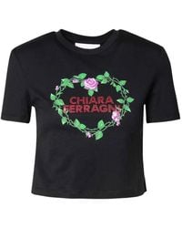 Chiara Ferragni - Rhinestone-Logo Floral-Print T-Shirt - Lyst