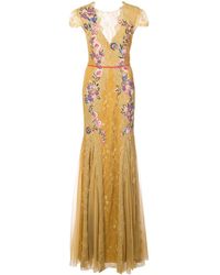 Marchesa notte Floral Embroidered Gown - Geel