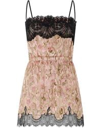 Roberto Cavalli - Lace-Trimmed Velvet Mini Dress - Lyst