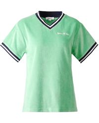 Sporty & Rich - Katoenen T-Shirt Met Geborduurd Logo En V-Hals - Lyst