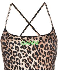 Ganni - Leopard-Print Cropped Top - Lyst