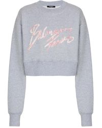 Balmain - Cropped Sweater Met Print - Lyst