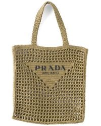 Prada - Triangle-Logo Raffia Tote Bag - Lyst