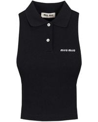 Miu Miu - Logo-Embroidered Sleeveless Polo Shirt - Lyst