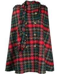 Balmain Tartan-pattern Tweed Cape - Black
