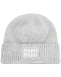 Miu Miu - Logo-Detail Beanie Hat - Lyst