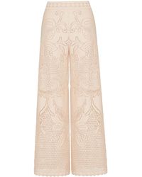 Valentino Garavani - Floral-embroidered Wide-leg Trousers - Lyst