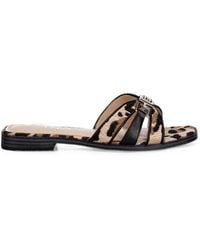 Guess - Leopard-Print Logo-Plaque Slides - Lyst