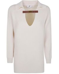 Elisabetta Franchi - Collar-Buckle Wool Sweater - Lyst