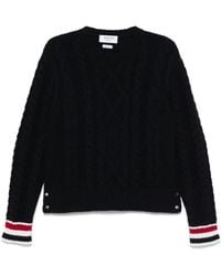 Thom Browne - Kabelgebreide Trui Met Rwb-Streep - Lyst