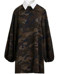 Essentiel Antwerp - Camouflage-Print Balloon-Sleeve Mini Dress - Lyst