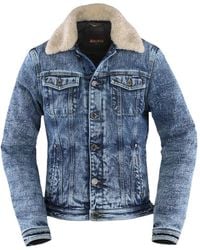Moorer - Veste En Jean À Col En Peau Lainée Marbrée - Lyst