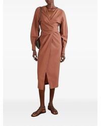 Brunello Cucinelli - Wrap-Style Long-Sleeve Midi Dress - Lyst