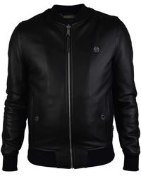 Philipp Plein - Logo Button Leather Bomber Jacket - Lyst