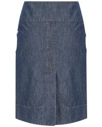 Fendi - Zip-Fastening Leather-Detail Denim Skirt - Lyst