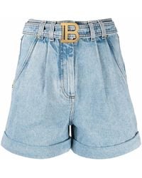 Balmain - Belted High-Waist Shorts - Lyst