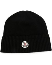 Moncler - Logo-Patch Ribbed-Knit Beanie Hat - Lyst