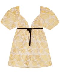 Ganni - Jurk Met Bloemen Patroon En V-Hals - Lyst