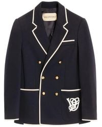 Valentino Garavani - Double-Breasted Wool Jacket With Vg Patch - Lyst