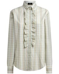 Etro - Cotton Shirt With A Bib Front And A Checkered Pattern - Lyst