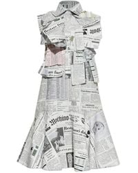 Moschino - Newspaper-Print Ruffled Mini Dress - Lyst