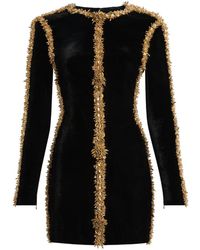 Balmain - Velvet Dress With Embroidered Trim - Lyst