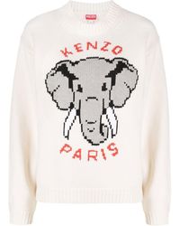 KENZO - Intarsien-Pullover mit Elefanten - Lyst
