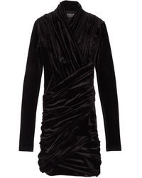 Balenciaga - Velvet Long-sleeve Mini Dress - Lyst