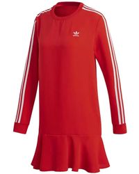 adidas - 3-Stripe Long-Sleeve Ruffled Dress - Lyst