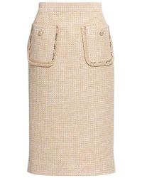 Elie Saab - Tweed Python-Print Midi Skirt - Lyst