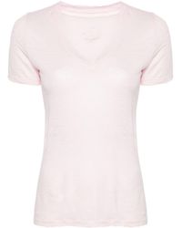 120% Lino - Leinen-T-Shirt mit V-Ausschnitt - Lyst