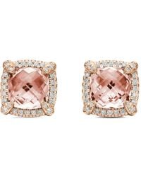 David Yurman - 18Kt Rose Chatelaine Morganite And Diamond Stud Earrings (8Mm) - Lyst