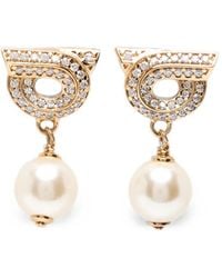 Ferragamo - Gancini Earrings With Pearls And Crystals - Lyst