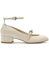 SCAROSSO - Leather Ankle-Strap Block Heel Pumps - Lyst