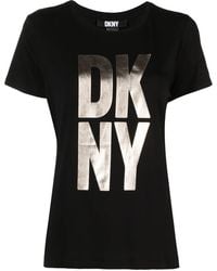 DKNY - Metallic-Finish Logo-Print Jersey T-Shirt - Lyst