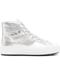 Philippe Model - Metallic Leather Mid-Top Sneakers - Lyst