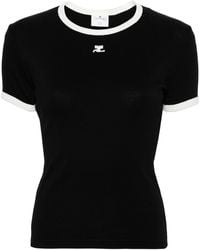 Courreges - Logo Embroidered Cotton T-shirt - Lyst