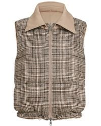 Brunello Cucinelli - Twill And Prince-Of-Wales Reversible Down Vest With Detachable-Leather-Collar And Monili - Lyst